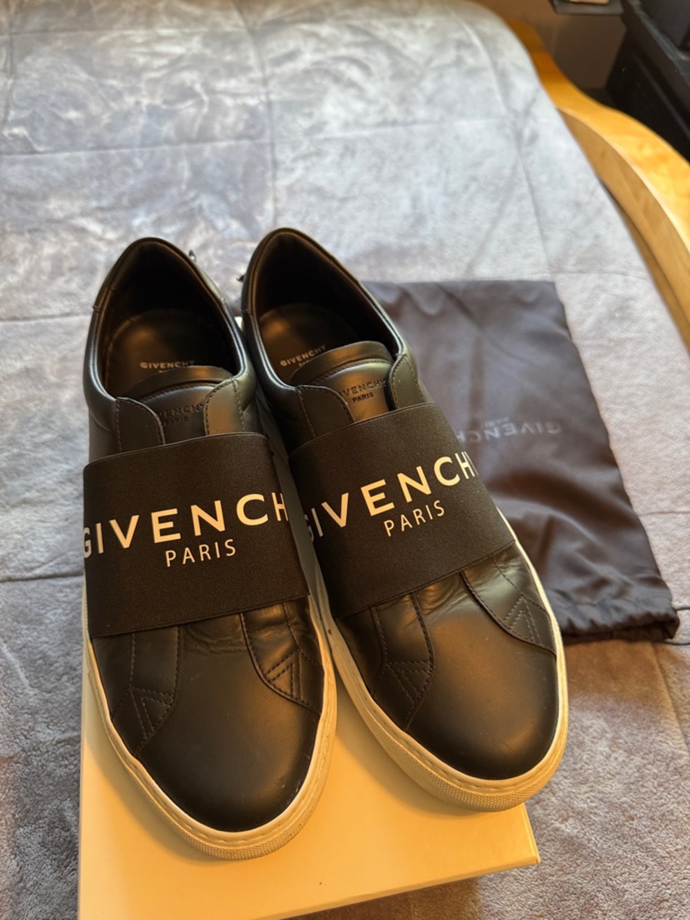 Givenchy Black Leather Slip-On Sneakers with Logo Strap